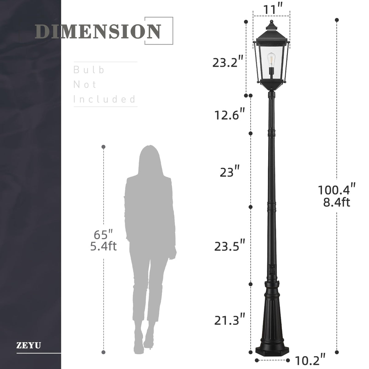 Large Dusk to Dawn Post Light with GFCI Outlet (Black - Seeded Glass / 100 Inch - Dusk to Dawn+GFCI)