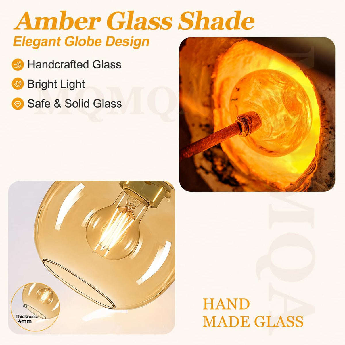 2 Pack Modern Globe Pendant Lights Kitchen Island Amber Glass (Brushed Gold + Amber Glass 2 Pack)