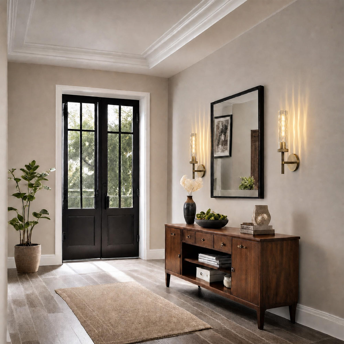 Bathroom Sconces Set of 2 Hardwired Sconces with Water Ripple Glass (Brass / 16.5in-2PK)