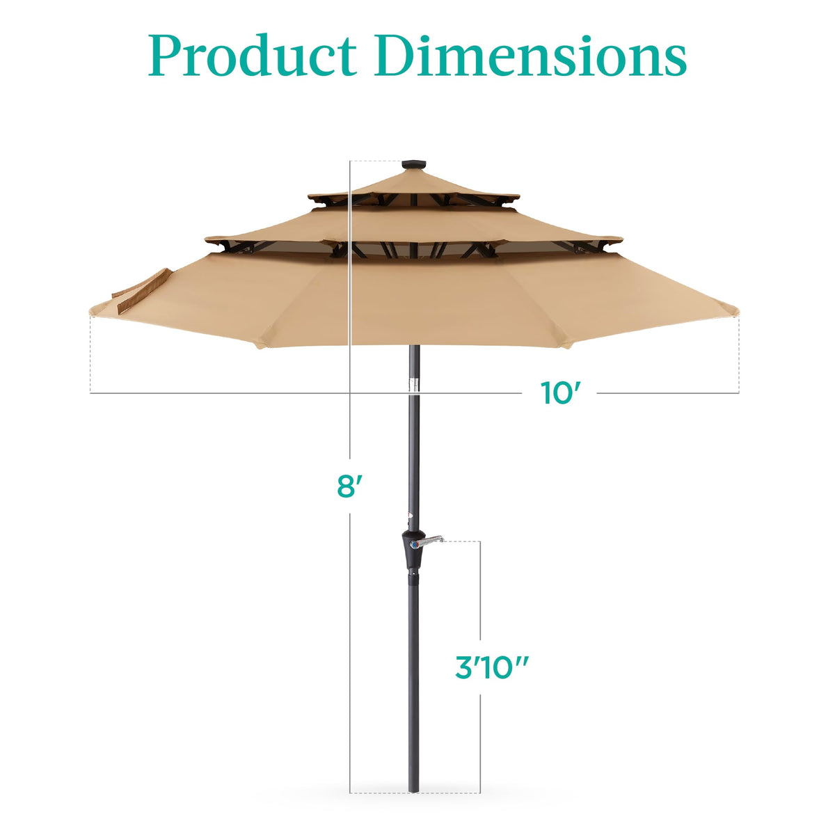10ft 3 Tier Solar Patio Umbrella (10ft / Tan)