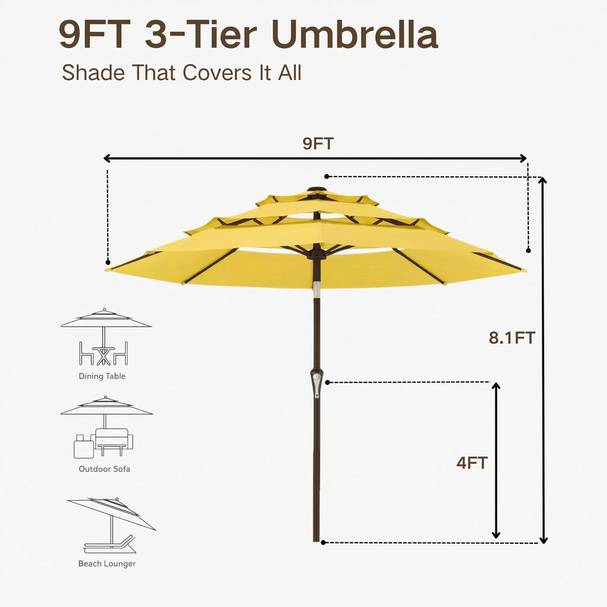 9ft 3 Tier Patio Umbrella (Yellow / 9 FT)