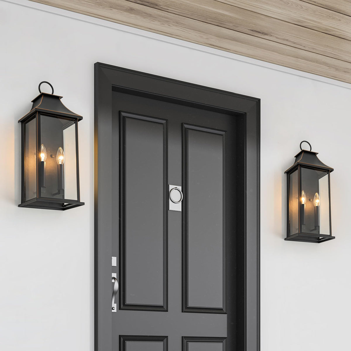 Dusk to Dawn Outdoor Wall Light (Black(with Brown Trim) / 20.6 inch)