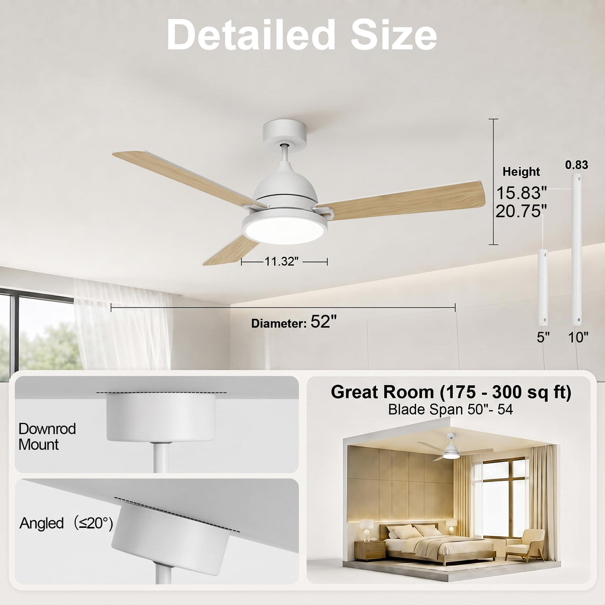 52" Ceiling Fan with Lights (White / 52 Inch)