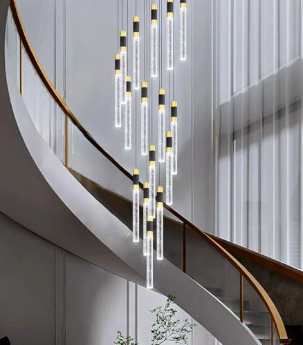 16 Lights 138 Inches Modern Chandelier LED Light Fixtures Adjustable High Ceiling Long Light Chandelier for Hallway Foyer Dimmable Lights with Remote Living Dining Ceiling Pendant Lighting (16 lights Cylindrical)