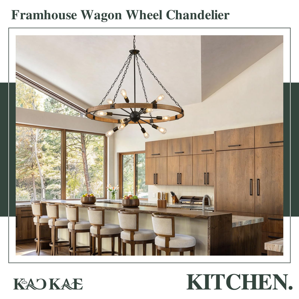 Farmhouse Wagon Wheel Chandelier 43" Wooden Chandelier Light Fixture (Oak / 43 inch 12-Light)