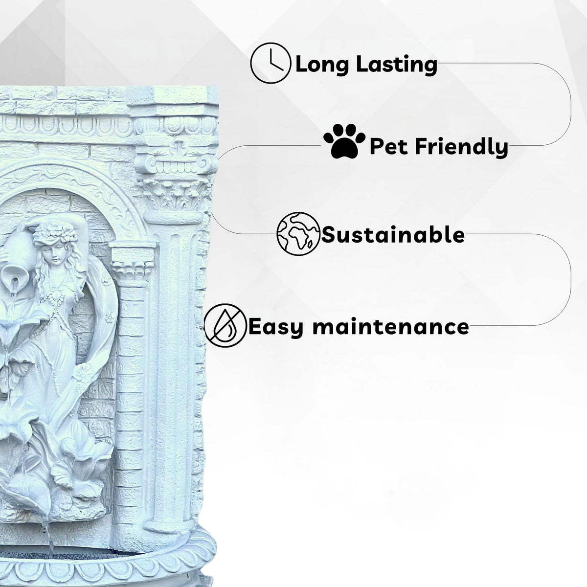 30.3" Solar Powered Outdoor Wall Fountain with Flower Maiden Statue (White)