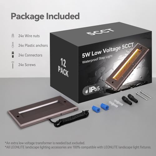 12-Pack 5W/4W/3W Dimmable 9 Inch 5CCT Low Voltage LED Step Lights
