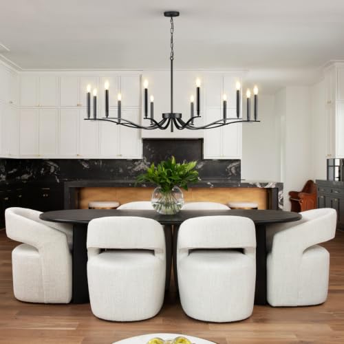 53in Black Living Room Chandelier 12 Light Large Foyer Chandelier (Black / 52.7 inch)