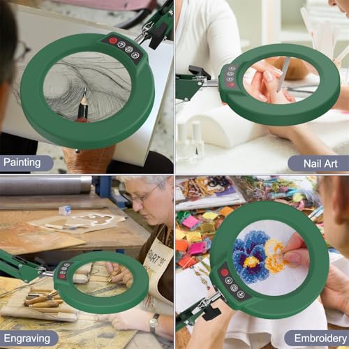 12X Magnifying Glass with Light and Stand (Green / 12X 17.8inch Base & Clamp)