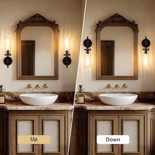 15" Knurled‑Craft Hardwired Black Gold Wall Sconce (Black-Water Ripples / 15″-1 Pack)