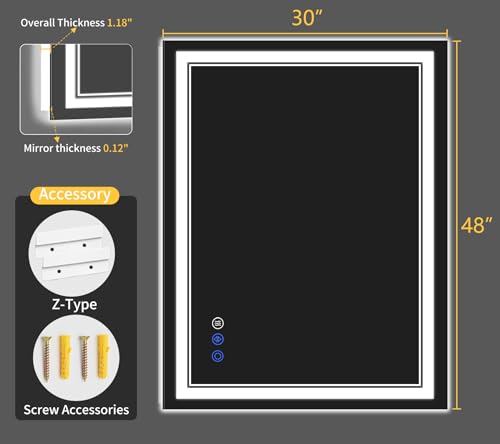 30"x48" LED Bathroom Mirror with Lights (30"L x 48"W)