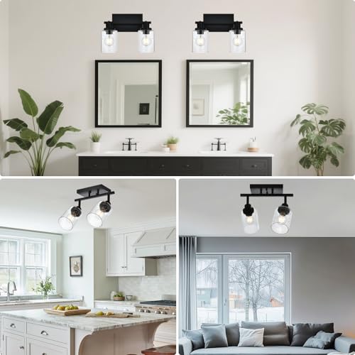 2 Light Black Track Lighting Kit Ceiling Mount Kitchen Track Lighting Fixtures (Black / 2-Light)