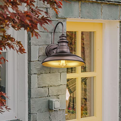 Dusk to Dawn Sensor Outdoor Barn Light Fixture Outdoor Wall Sconce Farmhouse Wall Mount Lights Exterior Light Fixture Bronze Finish Industrial Wall Lantern for Porch (Oil-Rubbed Bronze / 03-DDRZ004-4PACK(Dusk to Dawn))