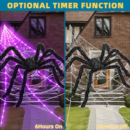 200" Halloween Decorations Light Up Spider Web with 250 LED Lights Decor (Halloween Web with Spider)