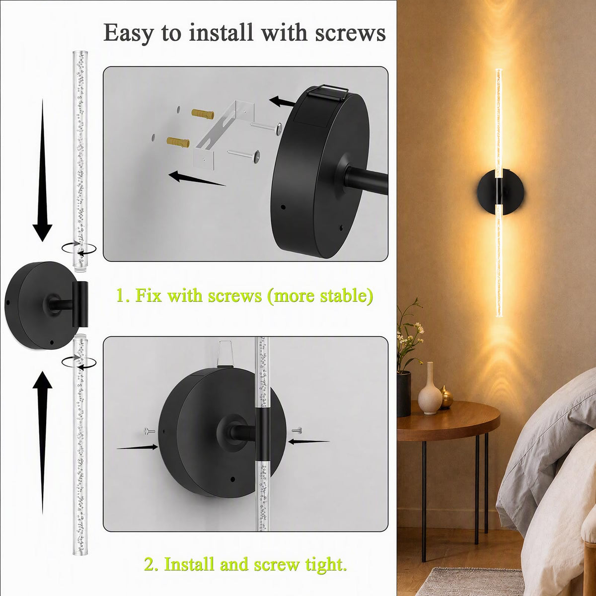 10000mAh Battery Operated Wall Sconce Lights Set of 2 (Bubble Crystal Black / Set of 2)