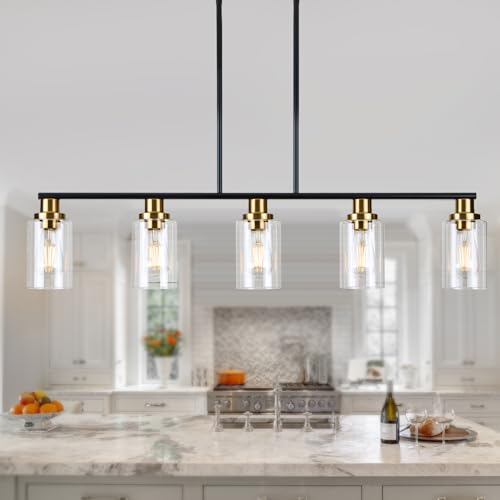 Dining Room Light Fixture (5-Light / Black & Gold)