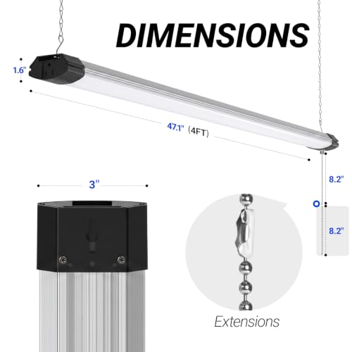 BS84 LED Shop Lights 4FT for Workshop (6500K / Black-84W-1 Pack)