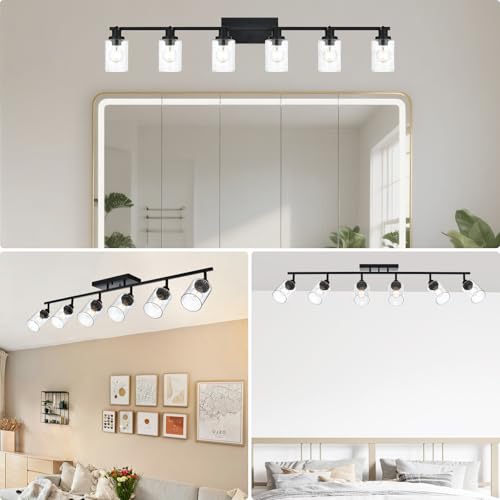 6 Light Black Track Lighting Kit Ceiling Mount Kitchen Track Lighting Fixtures (Black / 6-Light)