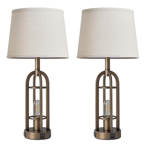 24" Farmhouse Table Lamps for Living Room Bedroom Set of 2 (9.Button Switch - Antique Bronze)