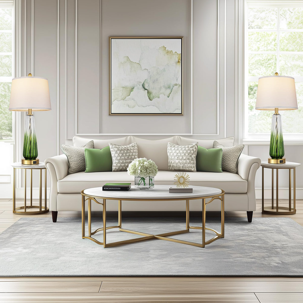 Modern Glass Table Lamps Set of 2 (Green)