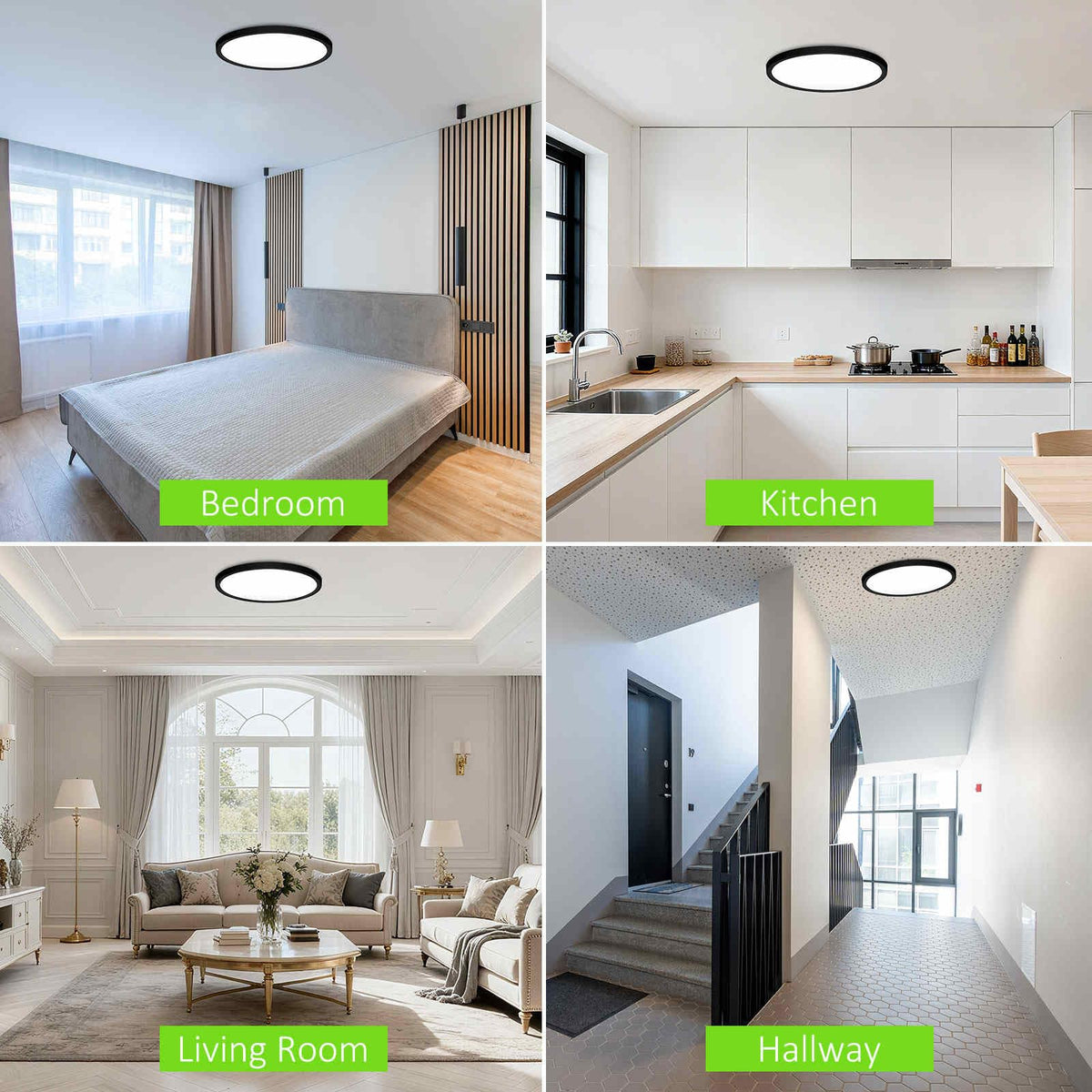LED Flush Mount Ceiling Light 12in Thin 3CCT Black Wired (12Inch-6 Pack / Black)