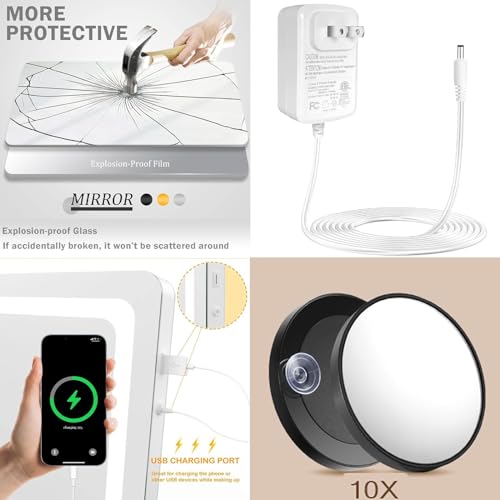 Makeup Vanity Mirror with USB Charging Port 28" x 22" Large LED Makeup Mirror (Round White Led / 22"L x 28"W)