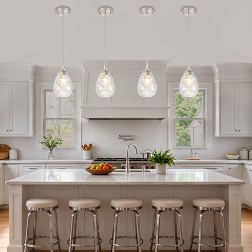 Brushed Nickel Pendant Light Kitchen Island Hammered Glass (1 Pack Brushed Nickel)