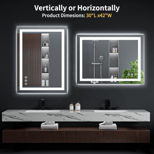 30"x42" LED Bathroom Mirror with Lights (Frontlit & Backlit / 42"L x 30"W)