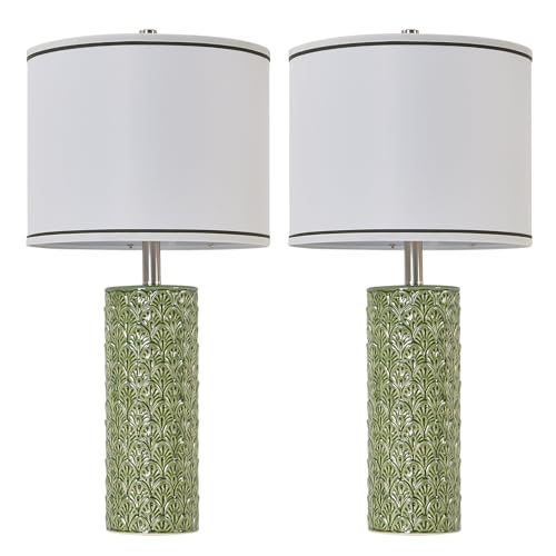 27" Farmhouse Table Lamp Set of 2 for Living Room Bedroom (Light Green / 27")