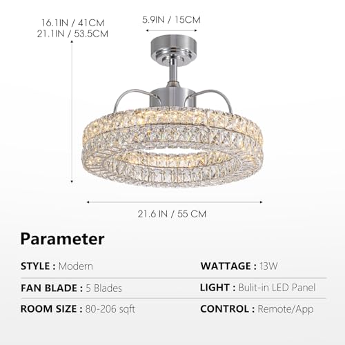 Crystal Ceiling Fans with Lights (Nickel - 21 Inch)