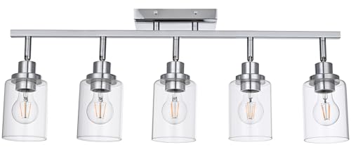 5 Light Track Lighting Kit Ceiling Kitchen Track Lighting Fixtures Chrome Bathroom Vanity Wall Lights with Clear Glass Multi (Chrome / 5-Light)