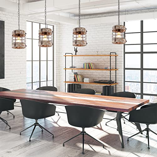 Retro Industrial Metal and Wood Chandelier 1 (White Brown / 1 Pack)