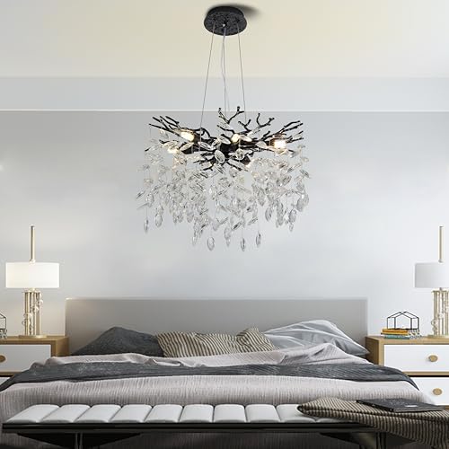 Modern Crystal Tree Branches Chandelier (Black / Round 18")