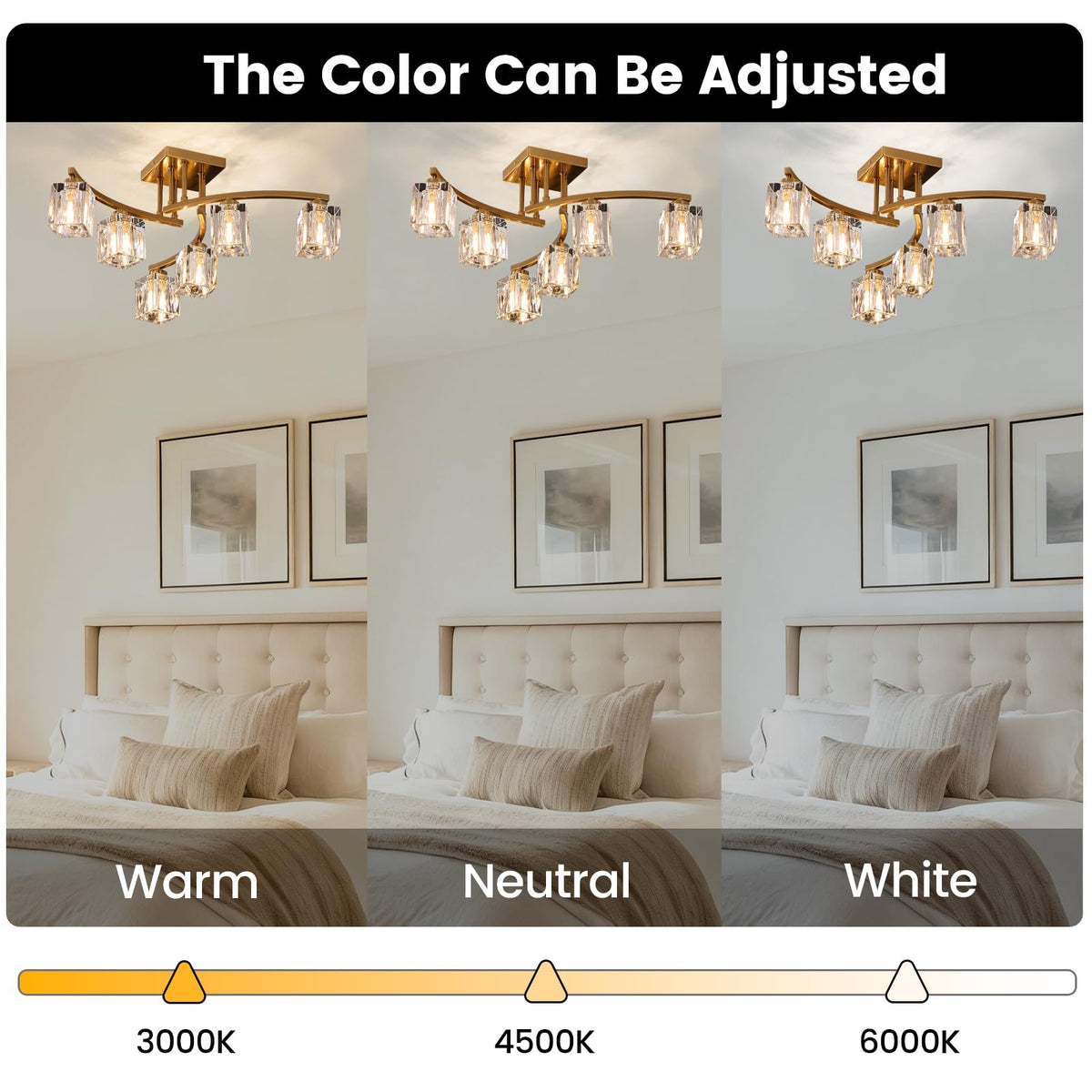 6 Lights Semi Flush Mount Ceiling Light Black and Gold Ceiling Fixture Farmhouse Dining Room Light Fixture with K9 Crystal Shades Modern Chandelier for Living Room Bedroom Entryway (Gold / 6-Light)