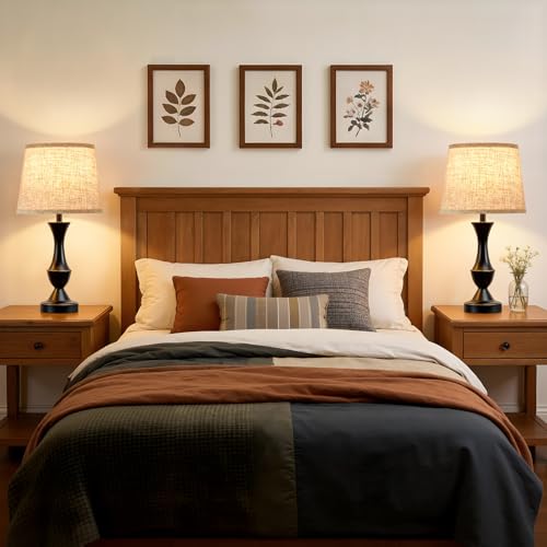 Table Lamp Set of 2 (Black Base+Beige lampshade / 19 in)