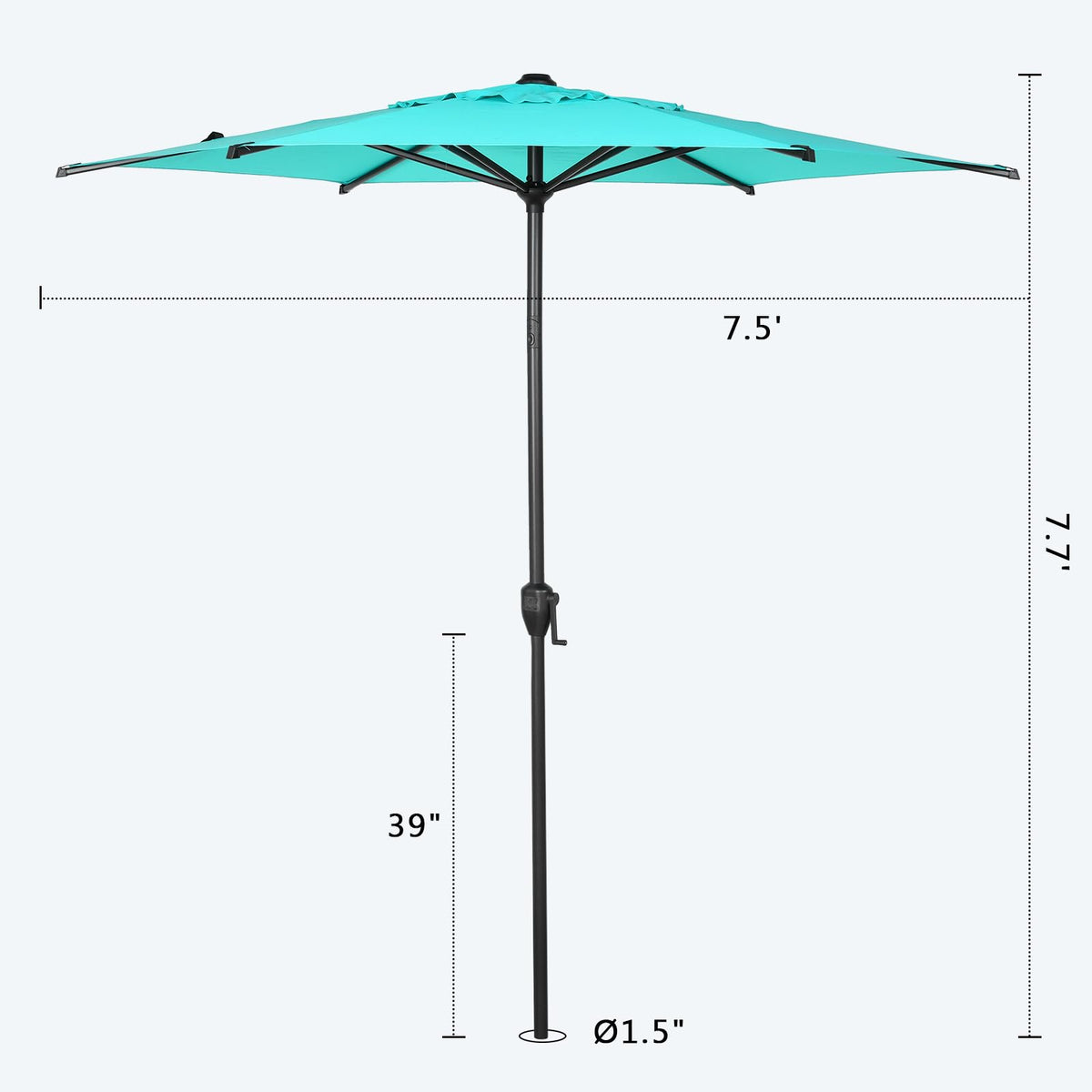 7.5FT Lyon Outdoor Patio Umbrella Outdoor Table Umbrella with Push Button Tilt and Crank Market Umbrella 6 Sturdy Ribs UV Protection Waterproof for Garden Deck Backyard Pool (7.5 FT(6 Ribs) / Turquoise)