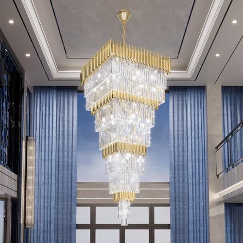 W32 x H94.5 Large Gold Chandeliers for High Ceiling (D32"XH94.5" Gold)
