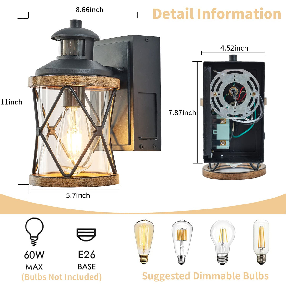 Dusk to Dawn Motion Sensor Outdoor Porch Light with GFCI Outlet (Brown / 1 Pack)