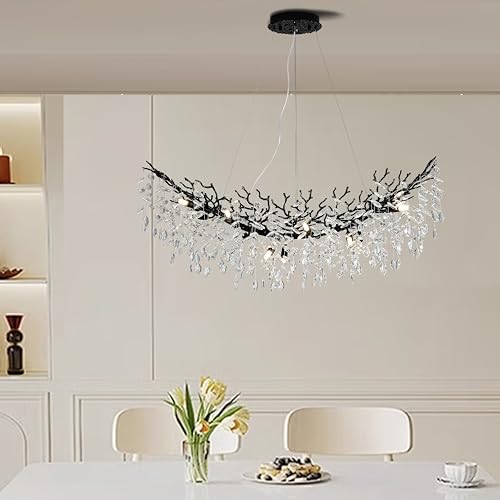 Modern Crystal Tree Branches Chandelier (Black / Arc 40")