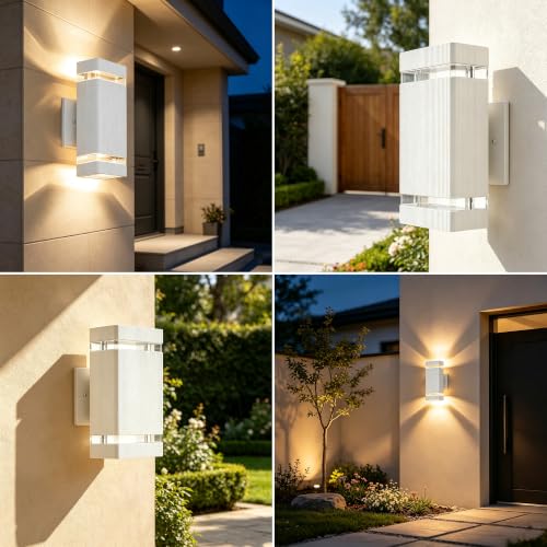 Square Dusk to Dawn Outdoor Wall Lights (2 Packs-White / Dusk to Dawn)