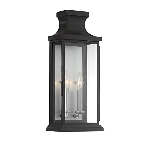 5-5911-BK Brooke Traditional Clear Glass Outdoor Wall Lantern, 2-Light 120 Total Watts, 20" H x 8" W, Black (20" Height)