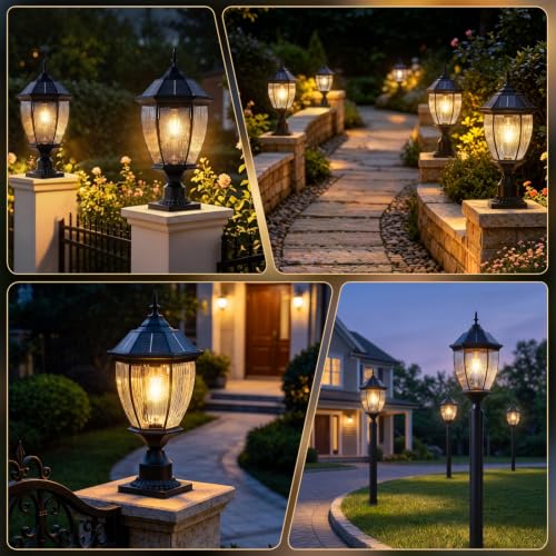 Solar Light Post Outdoor Waterproof with Pier Mount Base