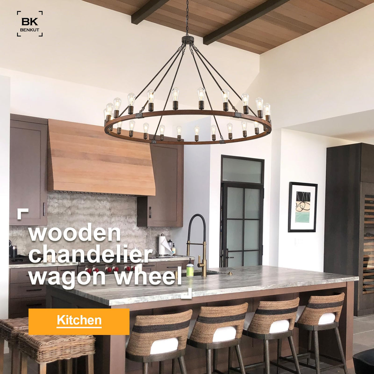 Farmhouse Wagon Wheel Chandelier 59" Black Rustic Light Fixtures 24 (Walnut / 24-Light 59 inch)