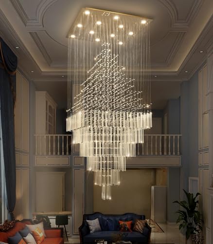 W32 x H120 Glam Chandelier with LED Bulbs Square Chandeliers (Gold / Square W32" X H118")