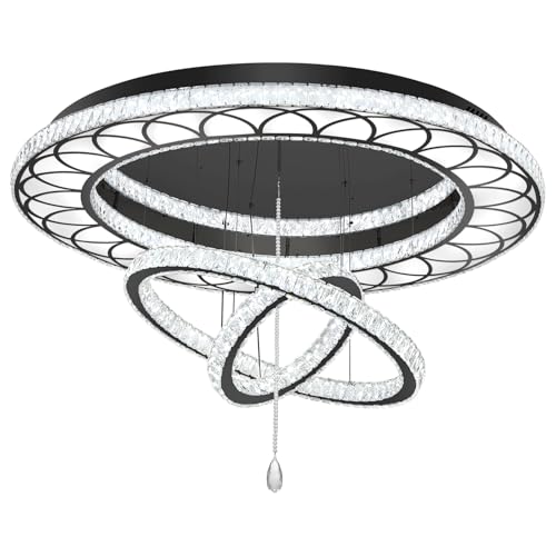 Dia 32" Modern Crystal Chandelier Crystal Black Ceiling Light Fixtures LED Flush Mount Ceiling Light for Living Room Bedrooms Dining Room Dimmable 2700k 4500k 6000k (Black / W:32inches)