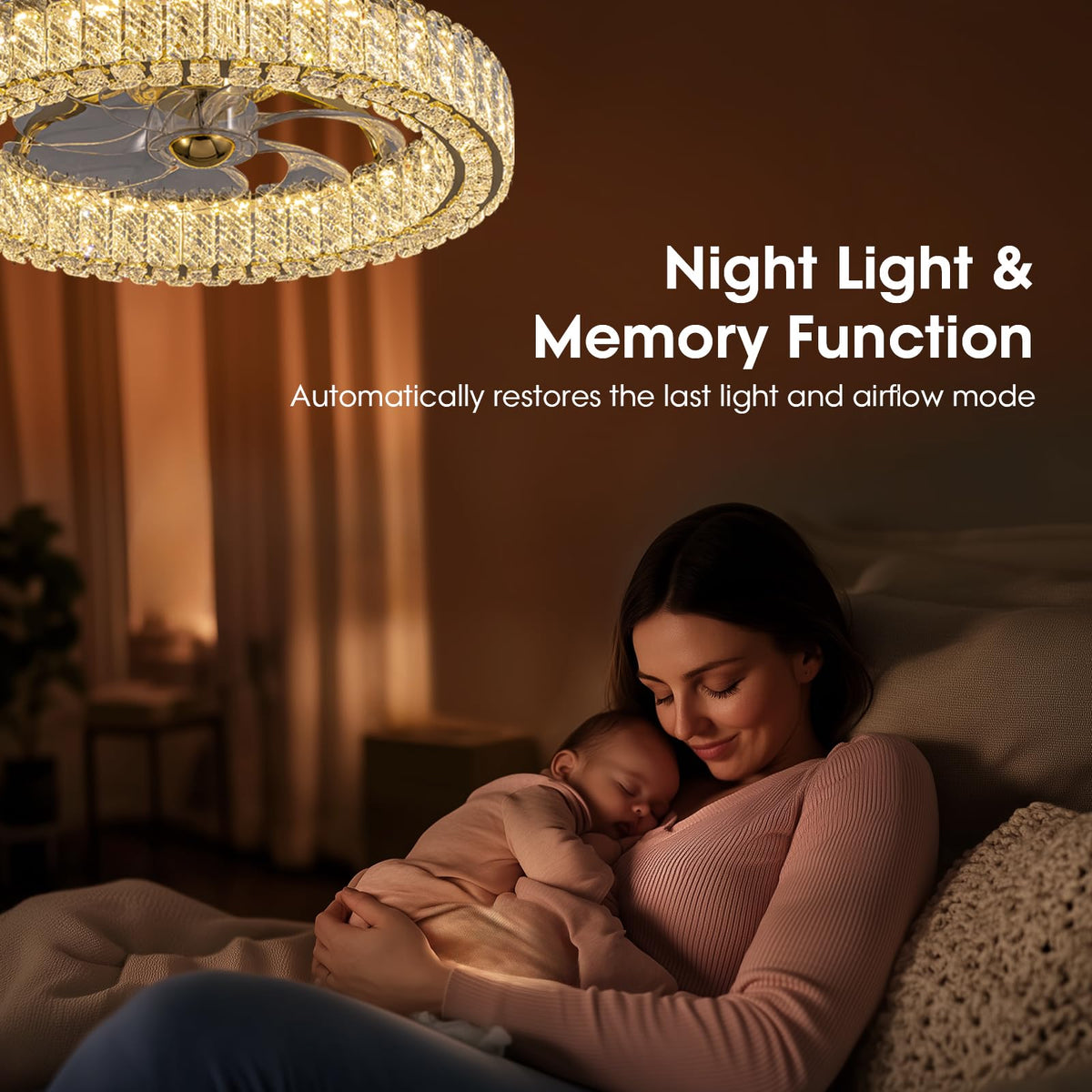 Crystal Ceiling Fan With Lights (Gold - 20.5 Inch)