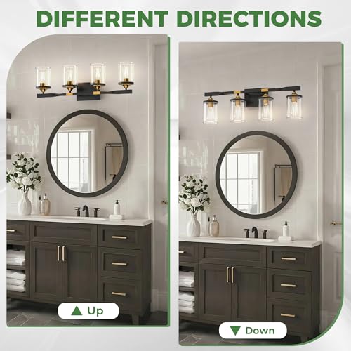 Bathroom Vanity Light Over Mirror (Black and Gold & Clear / 4-Light)