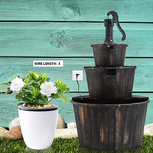 40 Inch 3 Tier Barrel Waterfall Fountain Outdoor Water Fountains Barrel Wood 3 (3-tier)