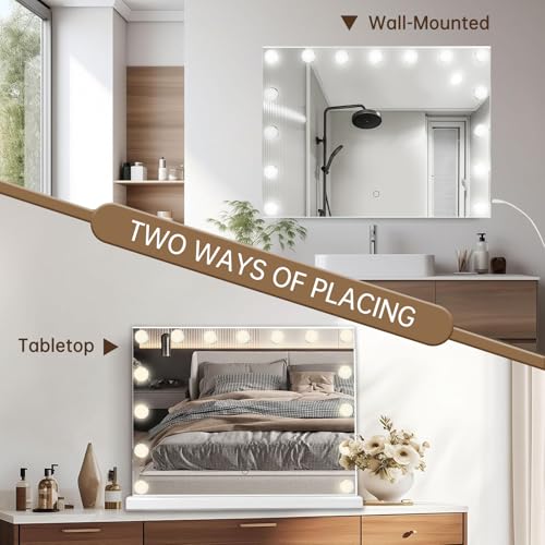 Hollywood Vanity Mirror with Lights (Matte White / 18"L x 23"W)