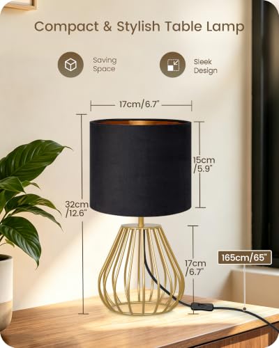 Black and Gold Table Lamp (Black Velvet + Gold)